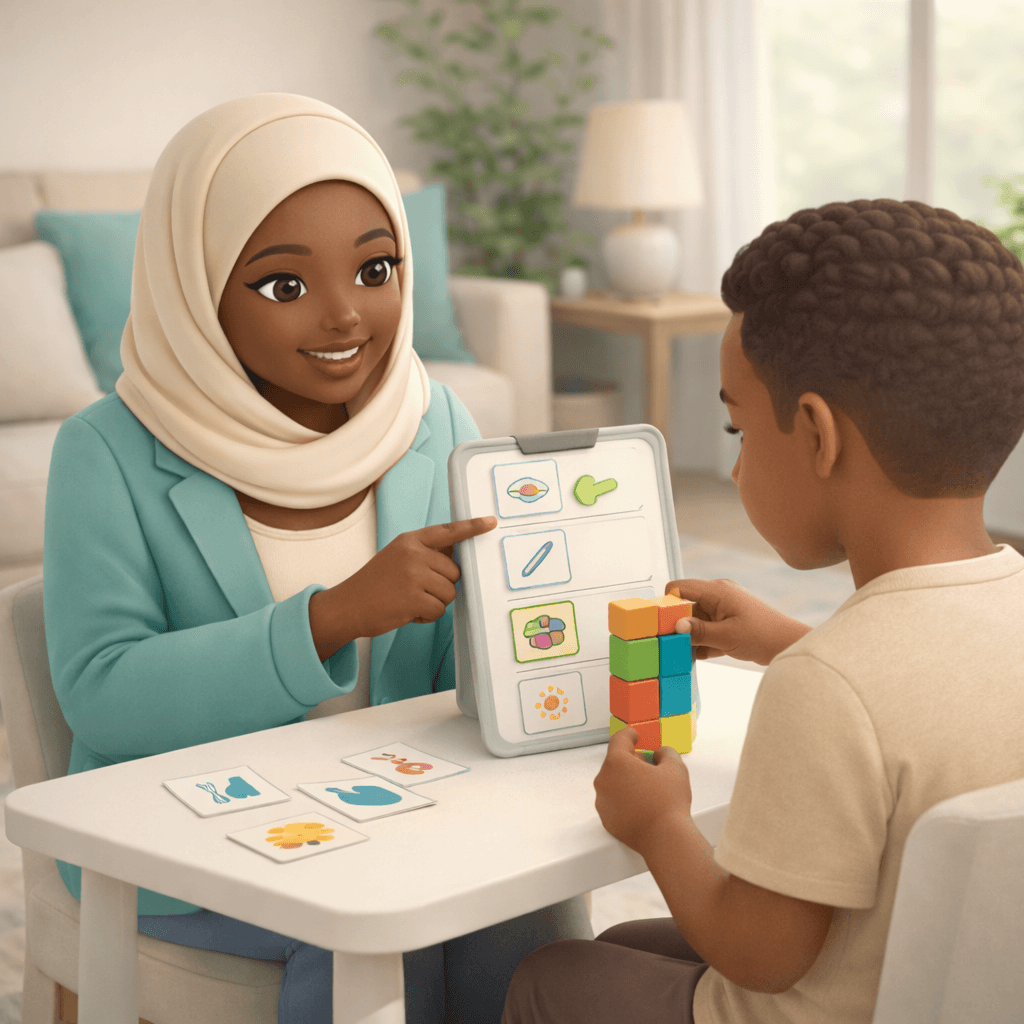 Calm teaching interaction with visual supports in a home setting